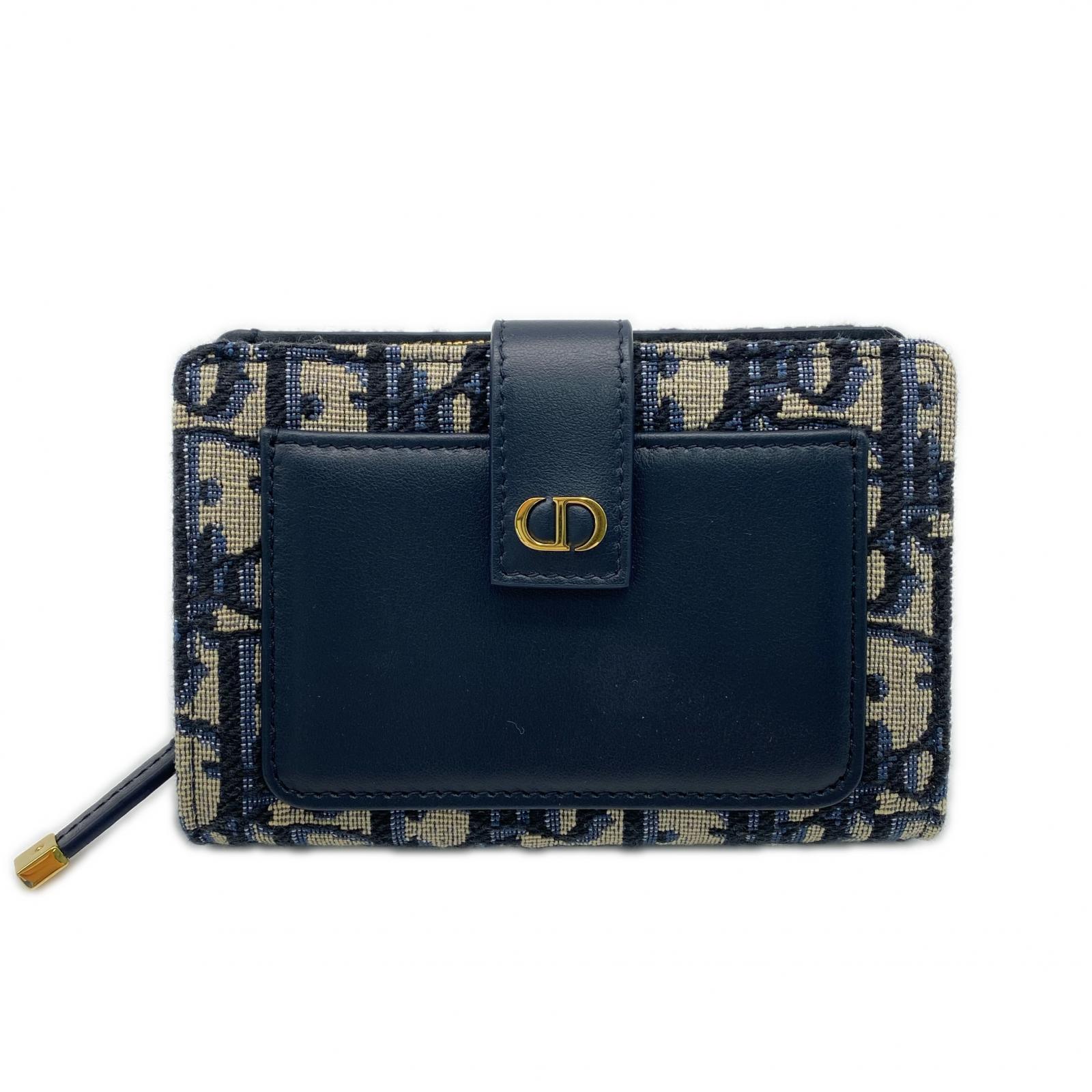 3日以内返品可 極美品 二つ折り財布 ディオール オブリーク ジャカード & スムースカーフスキン 30 Montaigne Dittany ウォレット S2361UNKO_M928 ネイビー