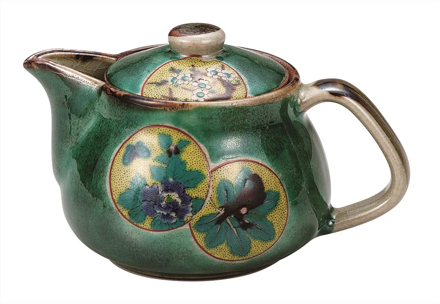 九谷焼いわたや ポット急須 グリーン丸紋(網付)K9-629