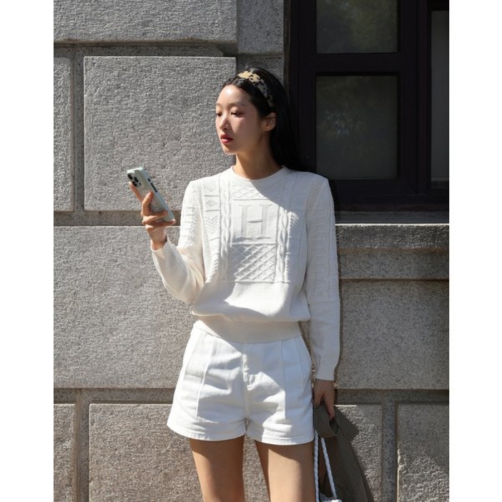 [25SS] ケーブルコットンブレンドロングスリーブプルオーバークリームHSSW5B305CR 16,673円