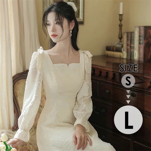 【急速出荷!】パーテイードレス 膝丈ワンピース ミモレ丈ドレス 着痩せ 発表会 演奏会 二次会 長袖 膝丈 ファスナー エレガント ワンピース 結婚式 二次会 披露宴 フォーマルドレス ベージュ