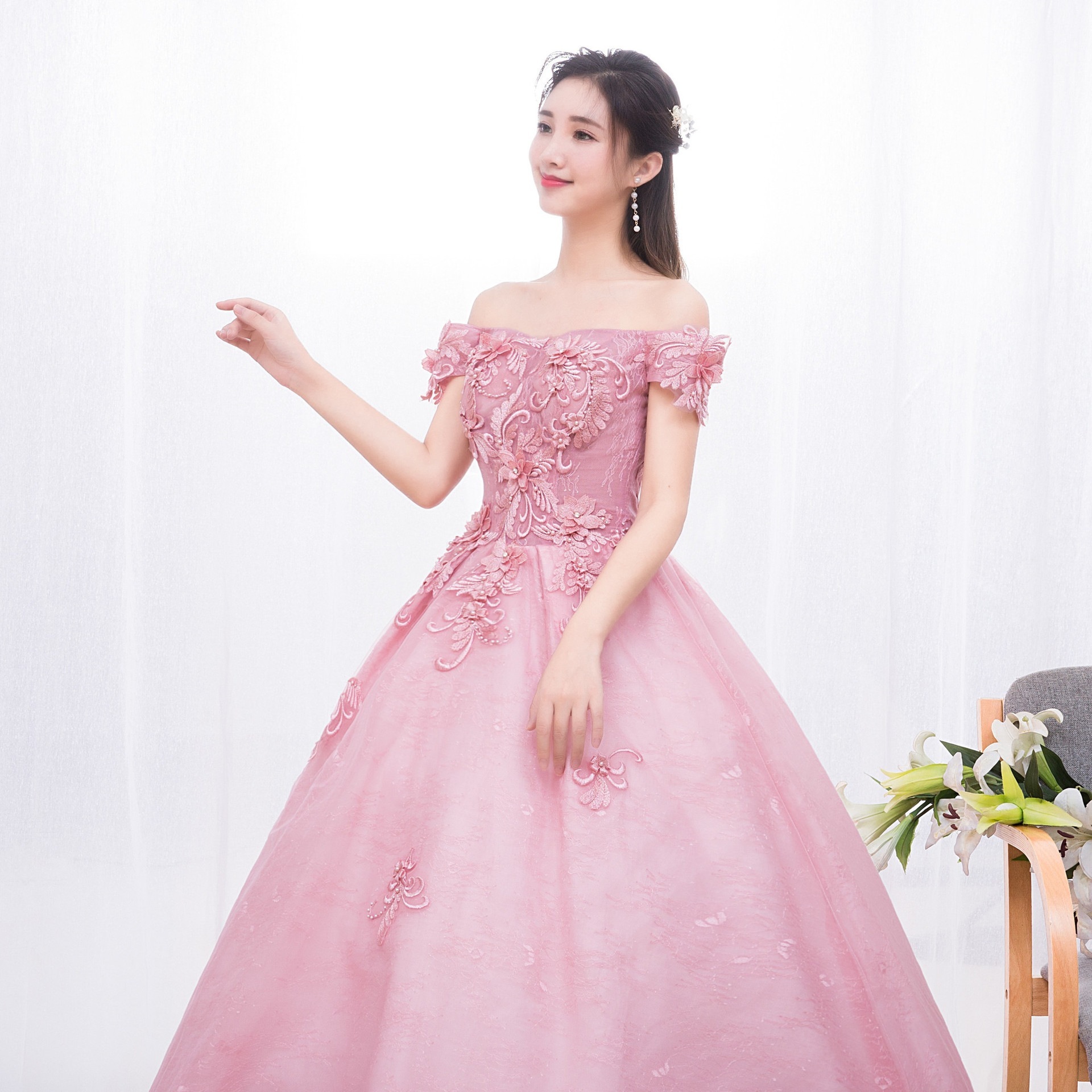 美術試験ドレス女性ロングスタイル学生ベルカントソロパフォーマンス衣装エレガント韓国痩身チュチュスカート