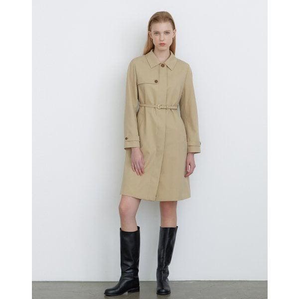 [24FW] [価格引き下げ][ウール100%] ベージュ取り外し可能ベルト付きロングトレンチコート DLCO4D801I2