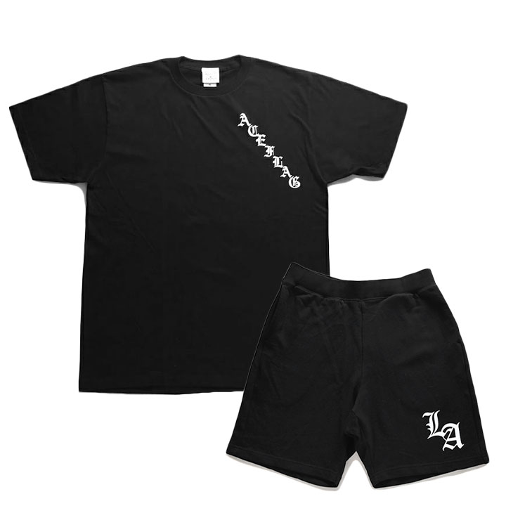 ACE FLAG 上下セット 半袖 ブランド Tシャツ ハーフパンツ メンズ 春夏用 黒 大きいサイズ エースフラッグ セットアップ シンプル パブロ Pablo