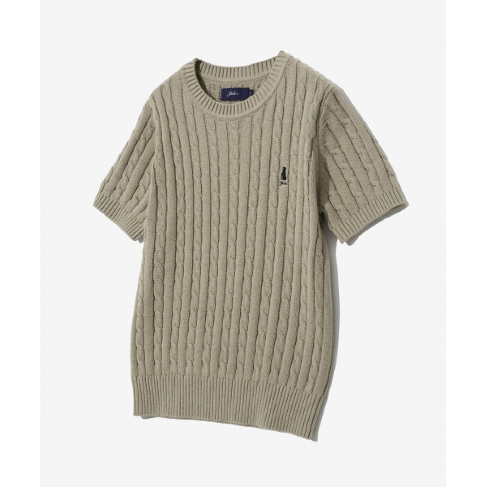 Yale レディースヘリテージダンケーブルショートスリーブラウンドニットウォームグレー