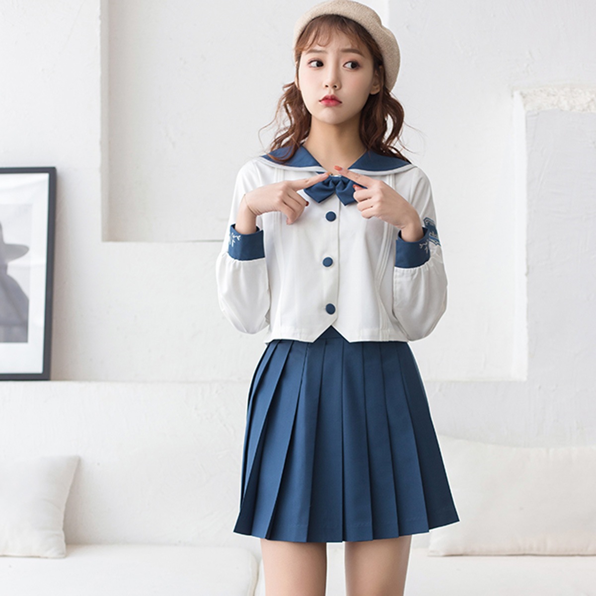 セーラー服 長袖セーラースーツ本格制服中間服 ハロウィン 男コスプレ仮装半袖 制服ブレザー コスチューム スカート 可愛いロリータ学生服4点セット セクシープリーツミニスカート 学院風大人用 スカート