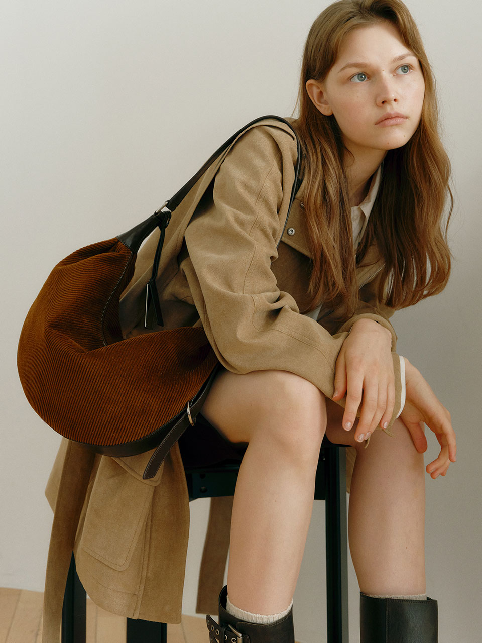 【JOY GRYSON】JUNE HOBO BAG MEDIUM CORDUROY : CHOCO BROWN