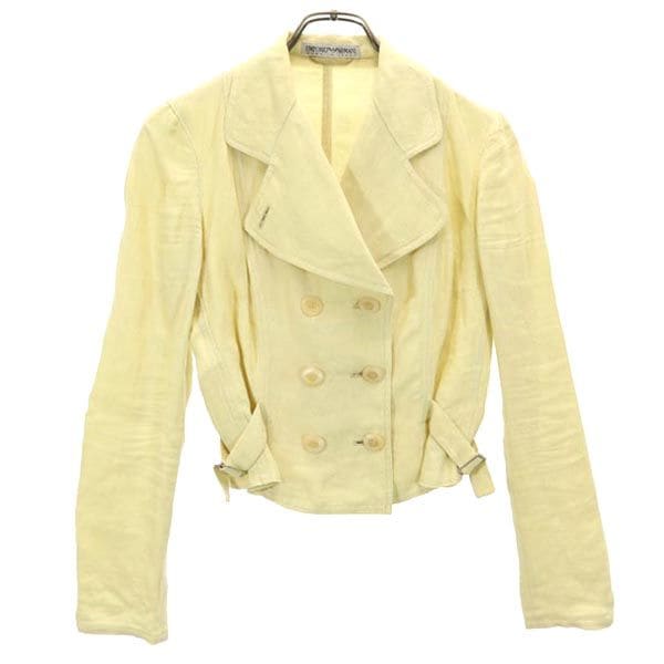 イタリア製 リネン ダブルボタン ジャケット 40 黄 レディース