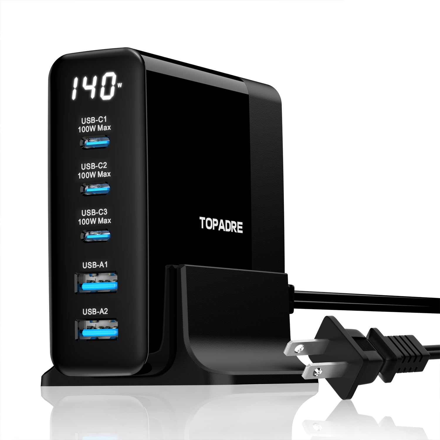 TOPADRE 140W 急速充電器 PD タイプ c 充電器【100W Max*USB-C*3＋USB-A*2+ディスプレイ搭載+PSE認証】5ポート Type-c充 電器 MacBook M4 M