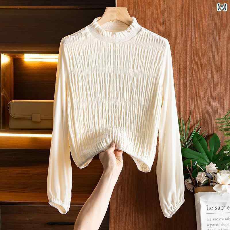 レディース　シャツ　レース　シルク フランス 風 テクスチャー ド シルクベルベット シャツ 女性用 2024年 早春 スリム マルベリー シルク シック トップス