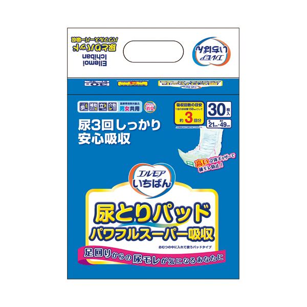 （まとめ）カミ商事 エルモアいちばん 尿とりパッドパワフルスーパー吸収 1パック（30枚）[x10セット]