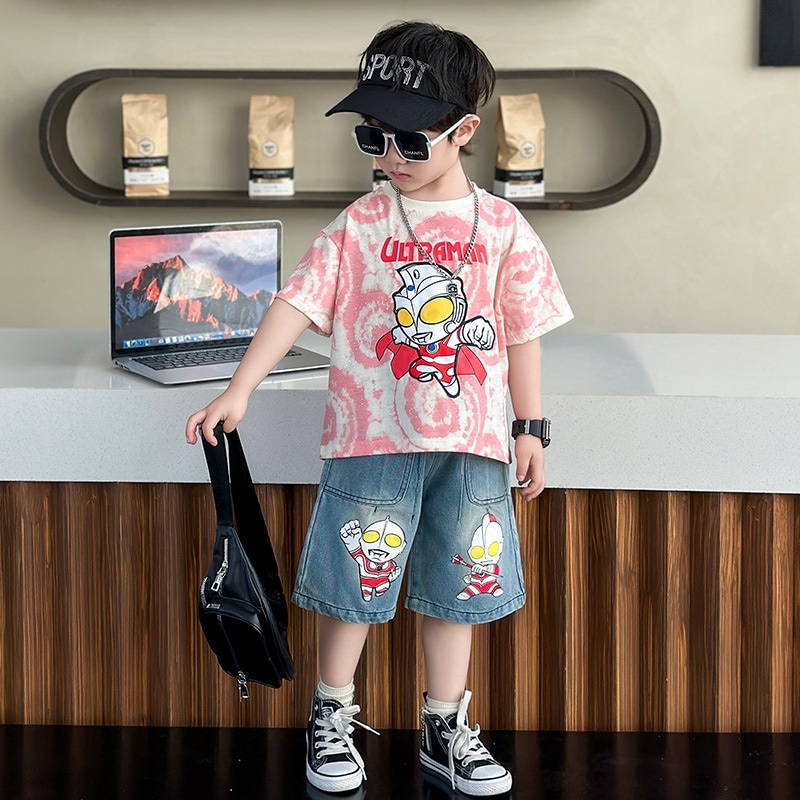 子供スーツ男の子夏服ウルトラマン服2024年新型おしゃれハンサムストリートボーイズ子供服