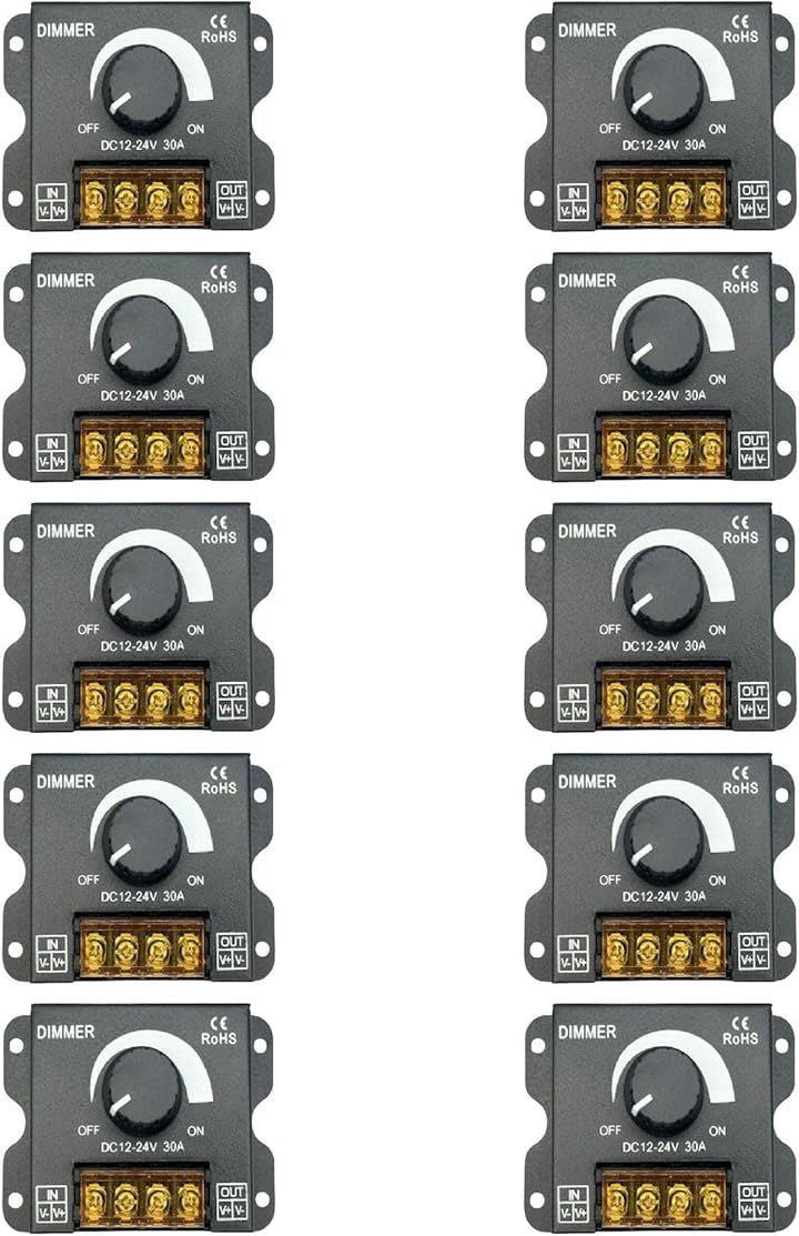 LED調光器 調光スイッチ 10個 DC12-24V 30A ディマースイッチ ボリューム式 無段階調整 照明調光コントローラー フタ有り(10個)
