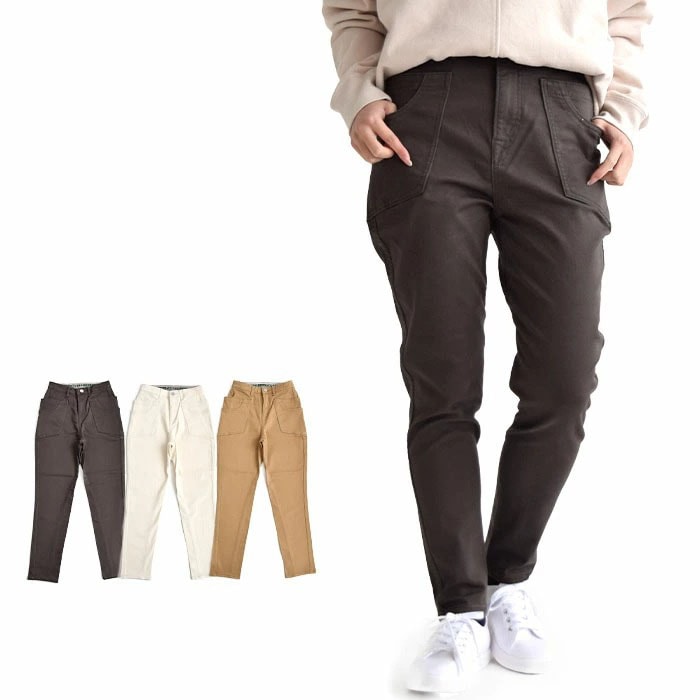 【2023春夏新作】Cafetty カフェッティ パンツ スキニー レディース カラーパンツ ストレッチパンツ テーパード CFロゴキャンパーペグスキニー スタイルアップパンツ キャンパーポケット