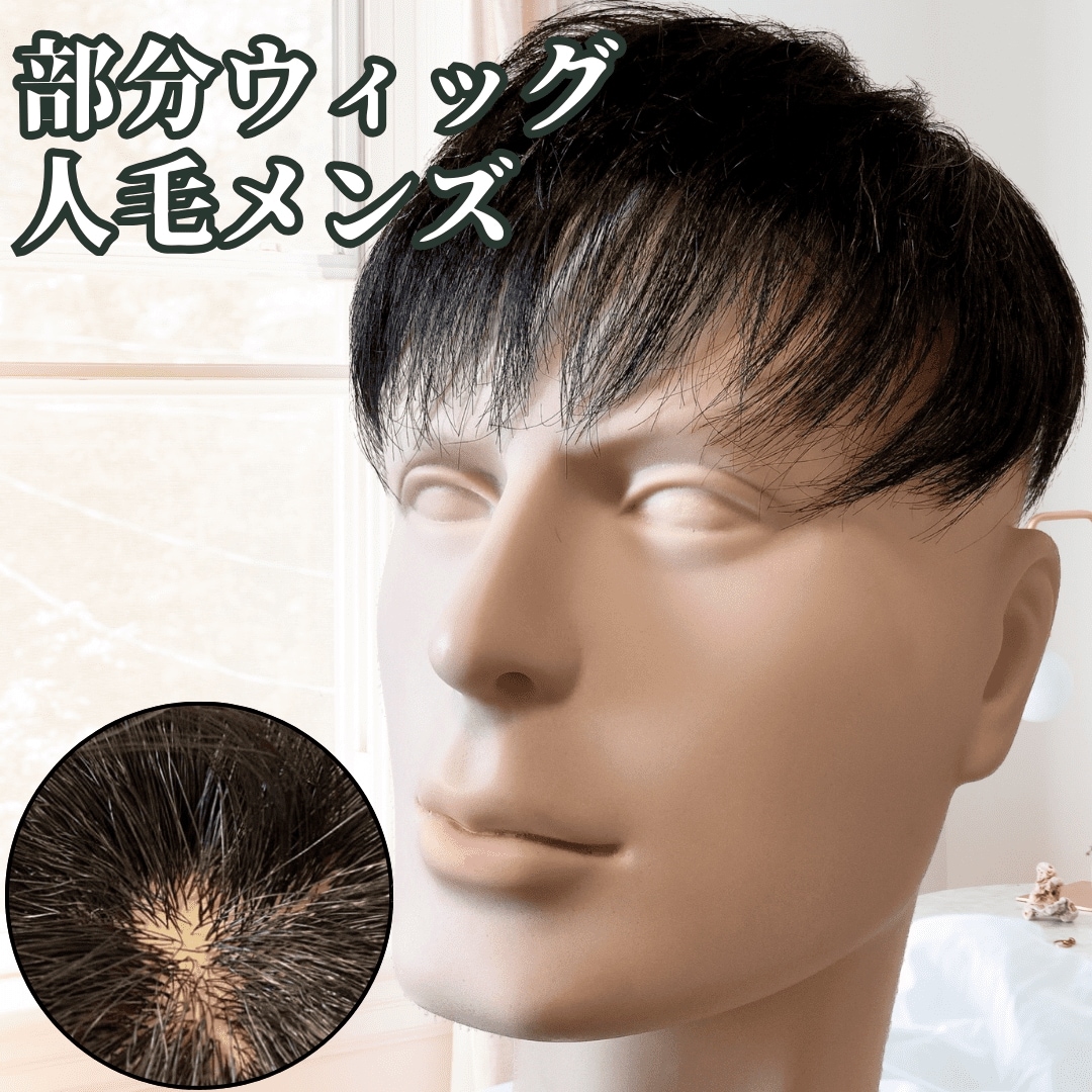 かつら 男性 メンズ 部分ウィッグ ウィッグ つむじ 頭頂部 人毛100% 国内 医療用 部分カツラ ヘアピース ショート 爽やか メンズウィッグ 日本 ナチュラルブラック 黒髪 ビジネスショート