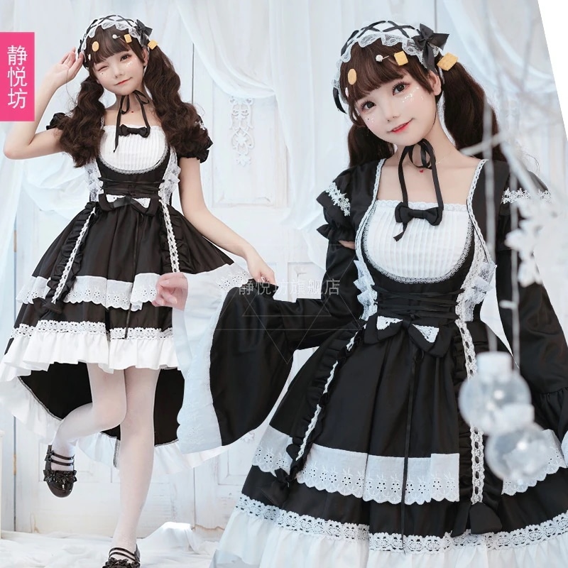 オリジナル白黒メイド服コスプレドレスレディースロリータゴスタキシードメイド衣装