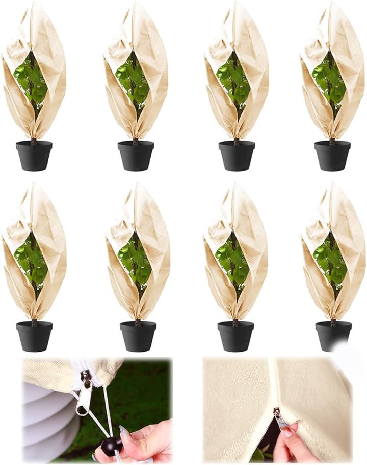 防寒 凍結防止 植物保護カバー 不織布 ジッパー付き 冬 寒さ 霜除け 保温シート 防虫ネット 8枚セット60cmx80cm( 8枚セット60cmx80cm)