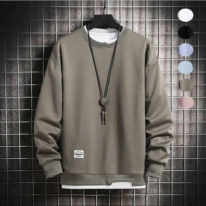 【急速出荷!】長袖トレーナー メンズ トレーナー おしゃれ 重ね着風 スウエット 春秋 長袖 クルーネック 丸首 レイヤード風 カジュアル お兄系 ファッション 長袖Tシャツ プルオーバー 秋服 ダ