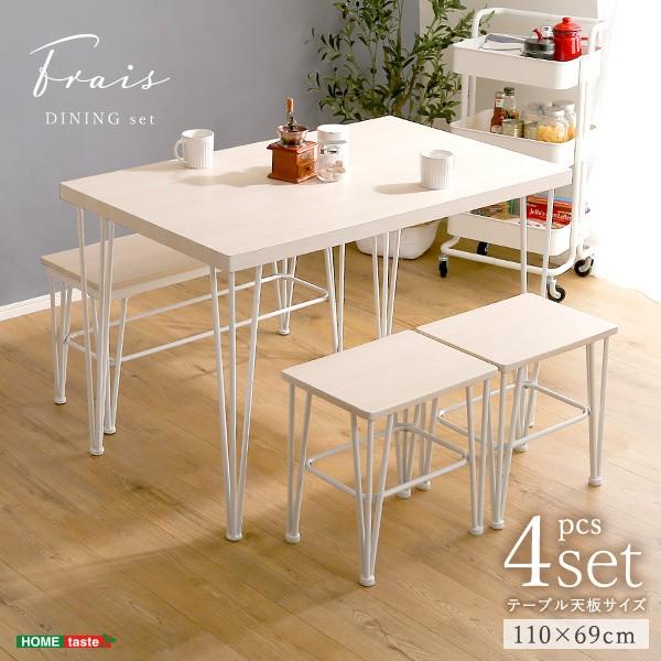 ダイニング4点セット 幅110cm ダイニングテーブル ベンチ チェア2脚 カフェ風 4cm天板 キッチンテーブル ダイニングセット