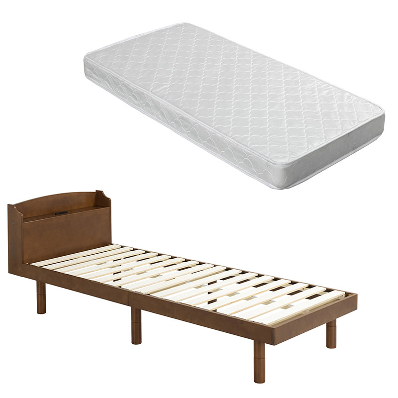 コンセント付き すのこベッド ＋ 高反発 ボンネルコイル マットレス付 ダブル 頑丈 シンプル 天然木フレーム 高さ3段階すのこベッド