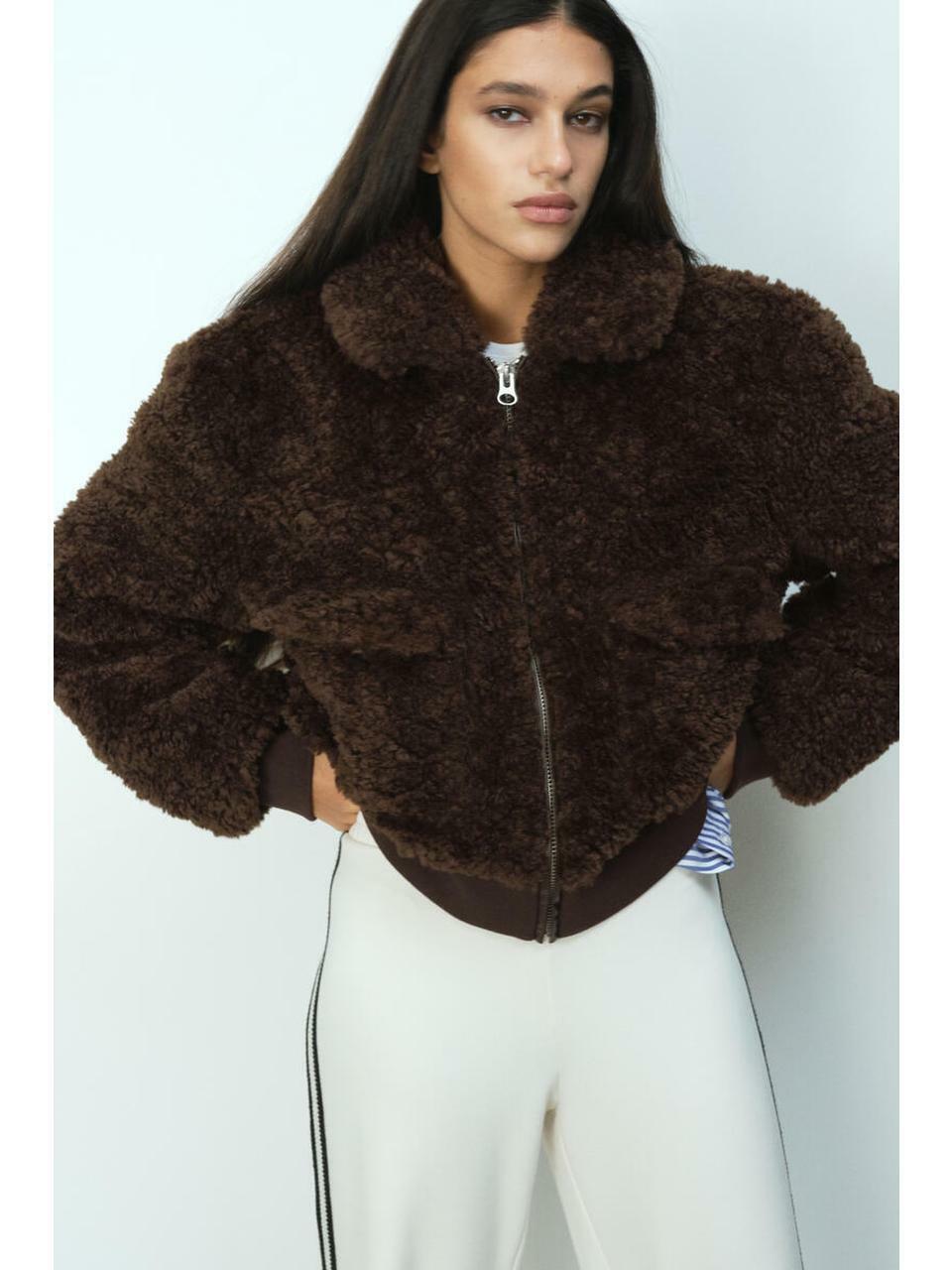H&M フラッフィージャケットダークブラウン 1311653002