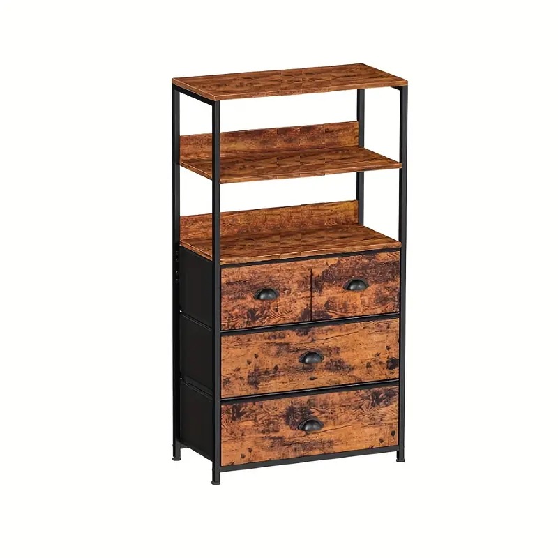 ベッドルームリビングルームまたは廊下に適したクローゼットに適した3段の木製棚と布製引き出しを持つ垂直式のドレッシングテーブル4つの引き出しを持つ高さのある収納タワー