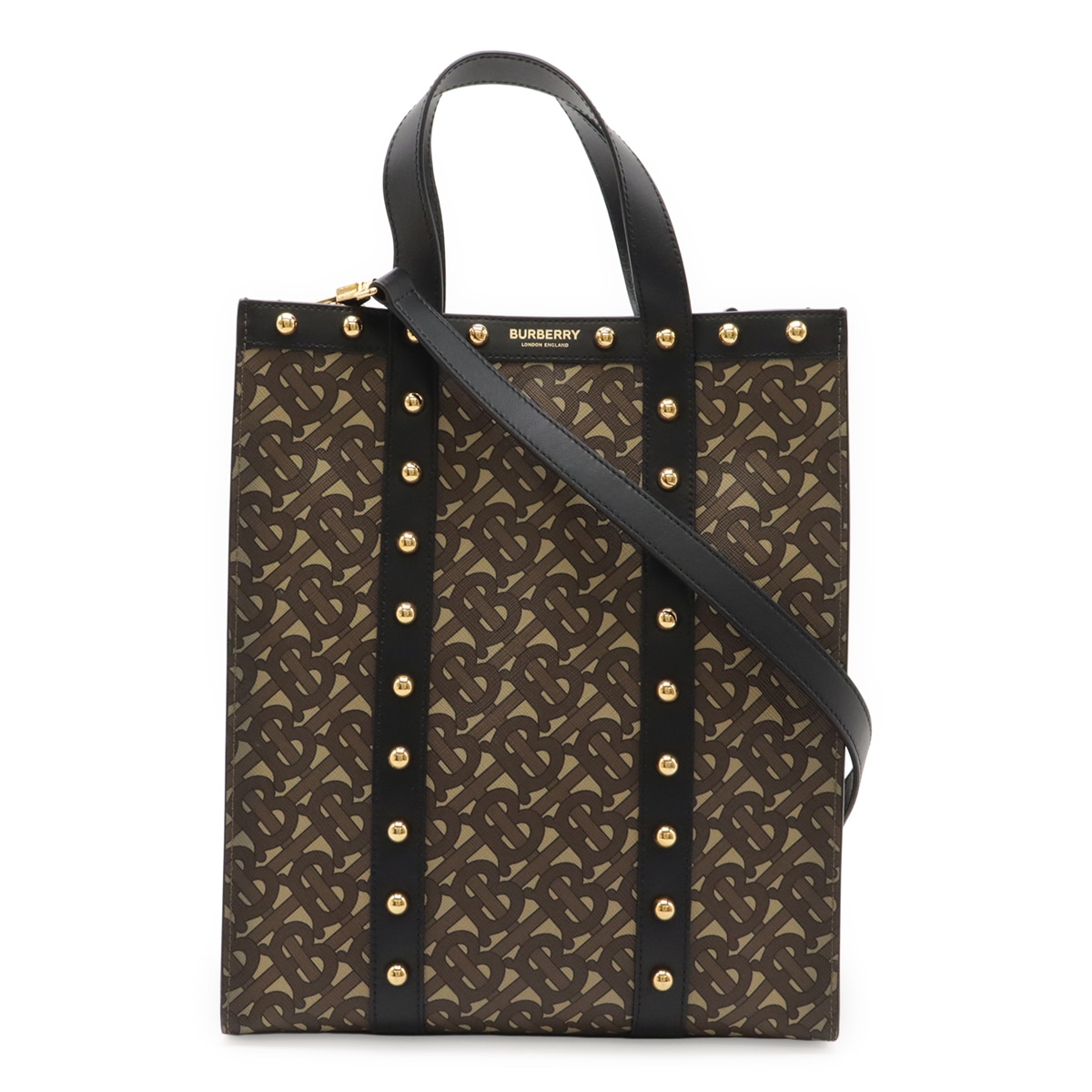 TBスモールモノグラム 2WAY トートバッグ ショルダーバッグ レザー ベージュ ブラウン ブラック 茶 黒 ゴールド金具 802506