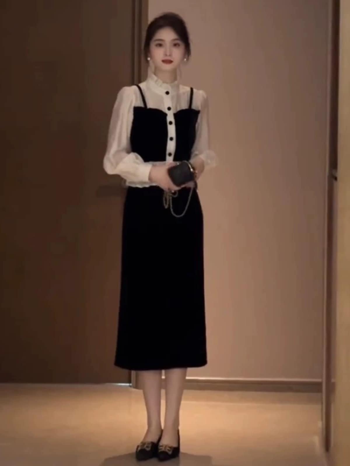 フレンチロングスカートスーツの新しい秋の小さな香りヘップバーンスタイル長袖ドレス子供シーズンシニア感覚