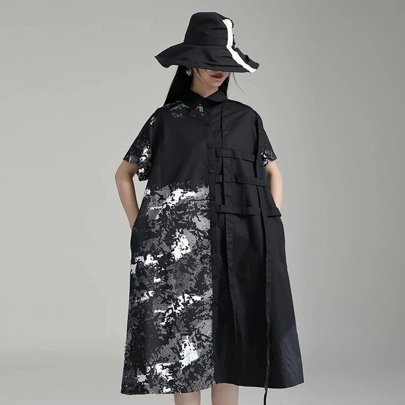 【J.Fashion】 夏 柄ワンピ ドッキング レディース ロングワンピース 体型カバー シャツワンピース レディース おしゃれ 上質 関連商品は店で購入可能 メガ割