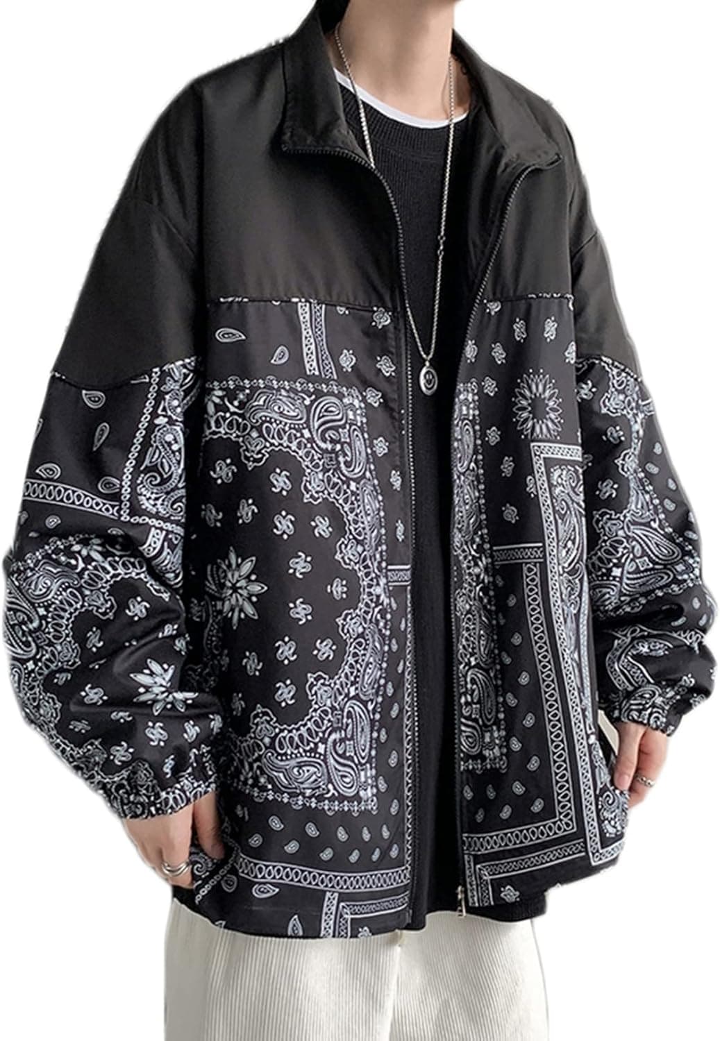 メンズ パーカー ジャケット 春秋服 カシューナッツ柄 ファッション 通気 防風 スタンドカラー 体型パカー トップス トレーナー 肌触りがいい 柔らかい 丈長め カジュアル ジップアップ