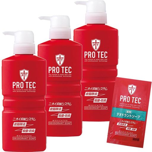 PRO TEC(プロテク) デオドラントソープ 本体 420ml×3個+ デオドラントソープ1回分おまけ付 [医薬部外品] ボディーソープ 殺菌