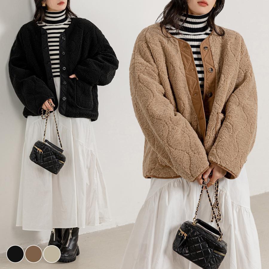 ブルゾン レディース 秋冬 きれいめ おしゃれ アウター 長袖 ジャケット ボア キルティングジャケット ミドル丈