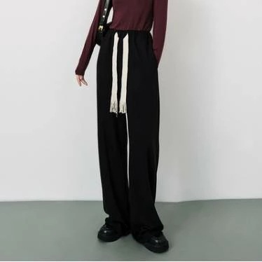 ストリートスタイル ボトムス パンツ スウェット 部屋着 ワイドパンツ ストレート ワイド スマート リボン ポケット ハイウエスト 大人可愛い シンプル カジュアル かっこいい 大人女子 こなれ感