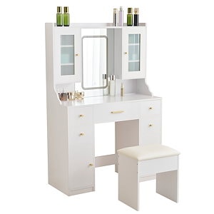 【2点購入で150OFF】【国内即発送】ドレッサー 化粧台 テーブル 鏡台 コンセント付き ライト付き 3色LED 女優ミラー 引き出し 収納 椅子 セット サイド収納 メイク台 シンプル 大容量 可