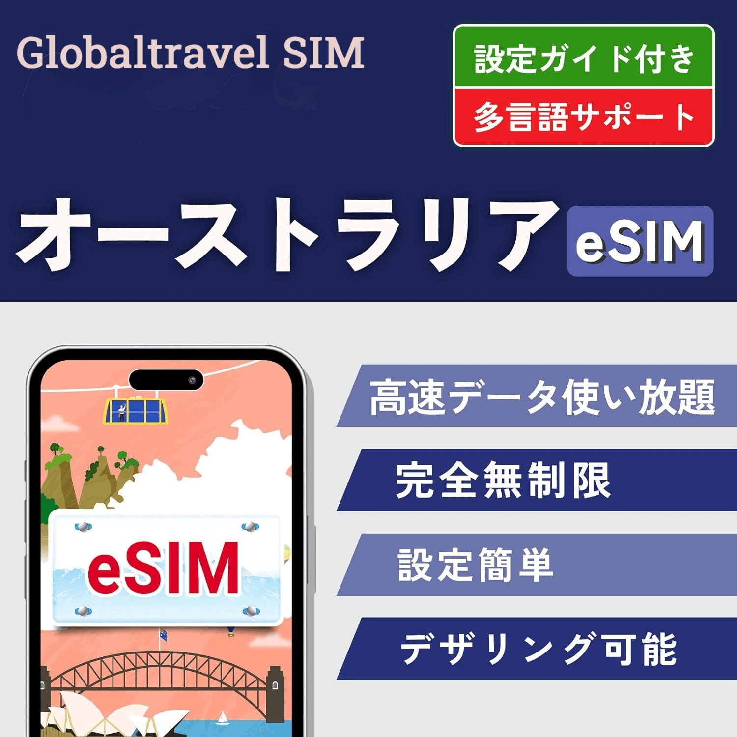 オーストラリア new zealand 20日間　eSIMプラン 完全無制限 4G-LTE 高速データ 使い放題