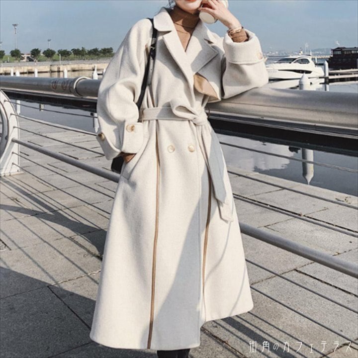 アウター コート 羽織り ロングコート ロング ロング丈 袖あり 長袖 Vネック フレア Aライン 無地 ウール かわいい 大人可愛い 綺麗 シンプル カジュアル 大人 上品 おしゃれ