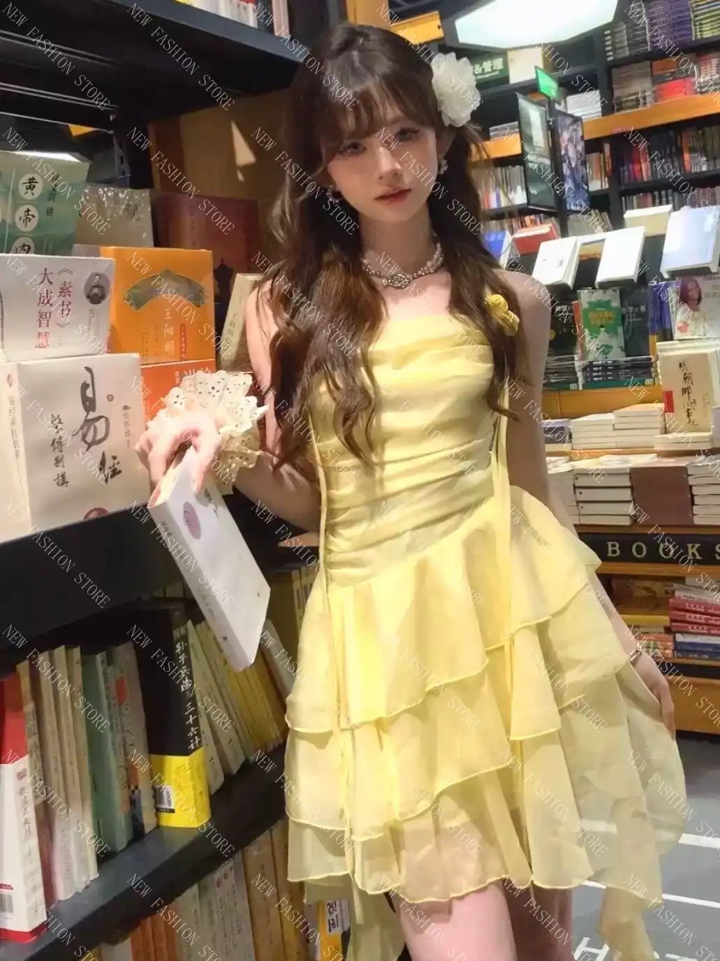 フレンチハスの葉のストラップワンピースの首輪の雰囲気が年齢を下げるスカート-16