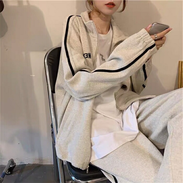 スウェット セットアップ レディース 上下 セット ジャージ ルームウェア パンツ 部屋着 長袖 ジップ 可愛い お洒落 スポーツウェア オールシーズン グレー ネイビー 春 夏 冬 学生 大きい