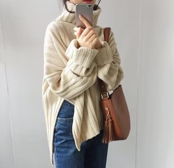 ニットベストベーシックニット ニットラブリータートルネックラウンドネックニットセーターニットカーディガンラウンドネックニット 厚手