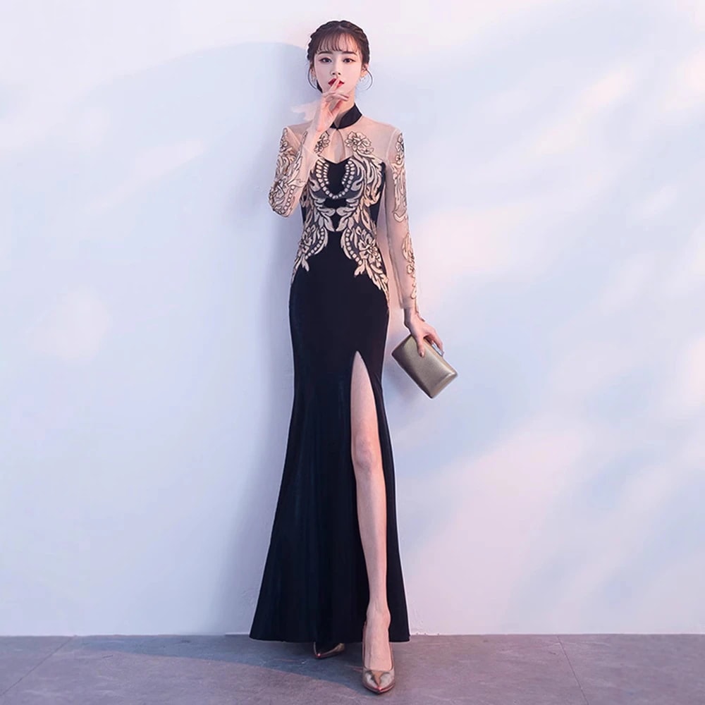 【2枚購入で 3oo円OFF】ドレス女性オーラクイーンセクシーでエレガントな気質黒いホストロングバンケットスリムテールスカート