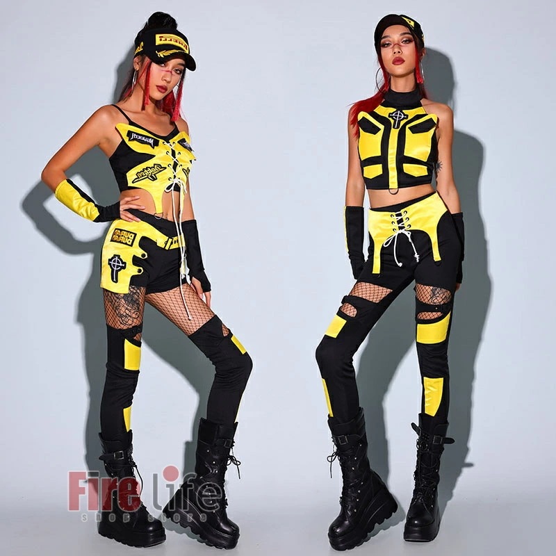 大人ダンス衣装 セットアップ レディース チアガール コスチューム へそ出しチアリーダー チアダンス DS公演服 ヒップホップ セクシー タンクトップ 短パンツ カーゴパンツ hiphop ジャズ j