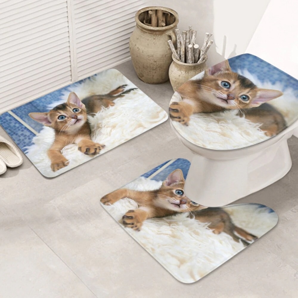 3ピースバスラグセット cats-abyssinians-abyssinians お手入れが簡単 ノンスリップ 耐久性