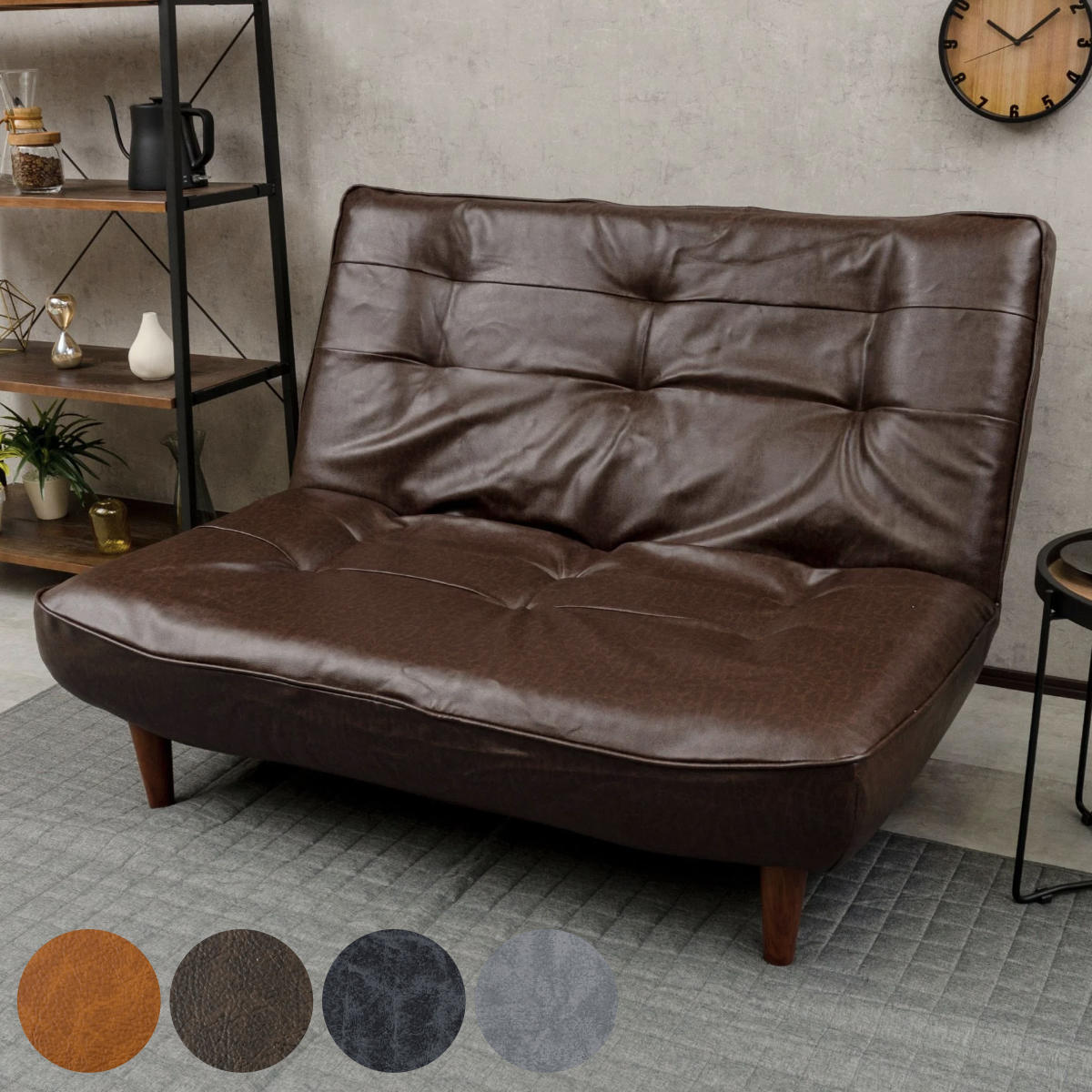 ソファ 2人掛け 幅121cm ハイバックソファー ヴィンテージタイプ PVC生地 ソファー ハイバック コンパクト ロータイプ ローソファ ポケットコイル レザー調 日本製 完成品