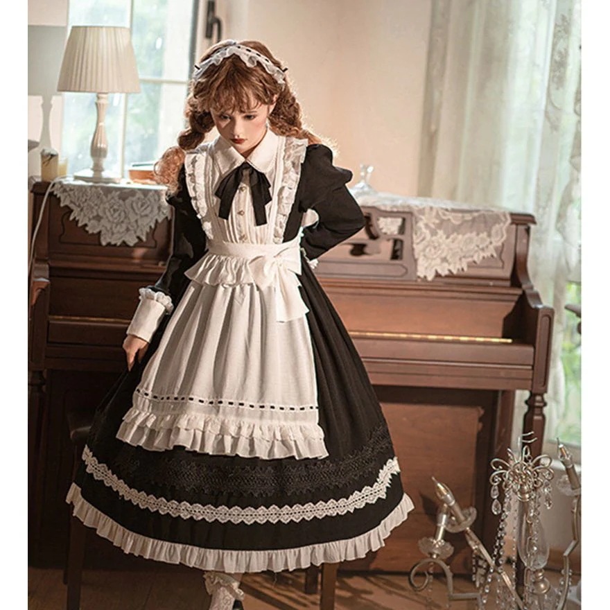 ロリータ メイド 3点セット 長袖 コスプレ ワンピース エプロン ゴシック 可愛い エレガントロールプレイング 6,745円
