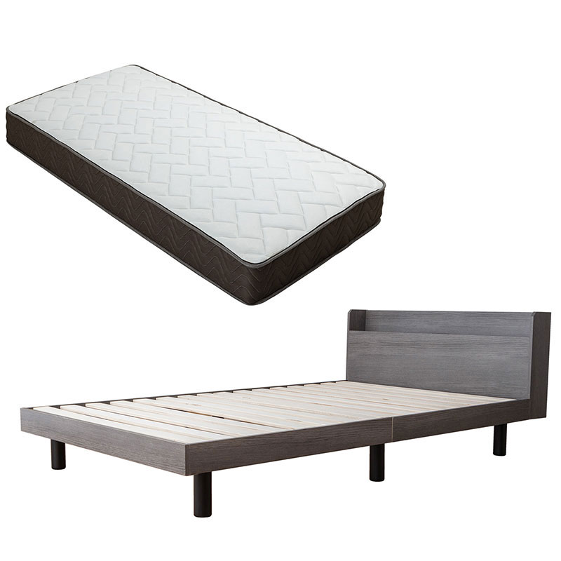 すのこベッド ダブル マットレスセット マットレス 硬め すのこ セット ベッドフレーム 棚付き コンセント シンプル ポケットコイル ベット 北欧風 韓国風 おしゃれ