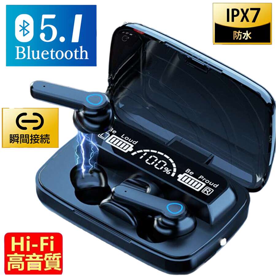 神田発送正規品 Bluetooth5.1 手首に懷中電灯スマホに充電可能IPX7防水設計コンパクト 両耳/方耳 高音質 防水 自動接続 軽量 iPhone Android ブルートゥース