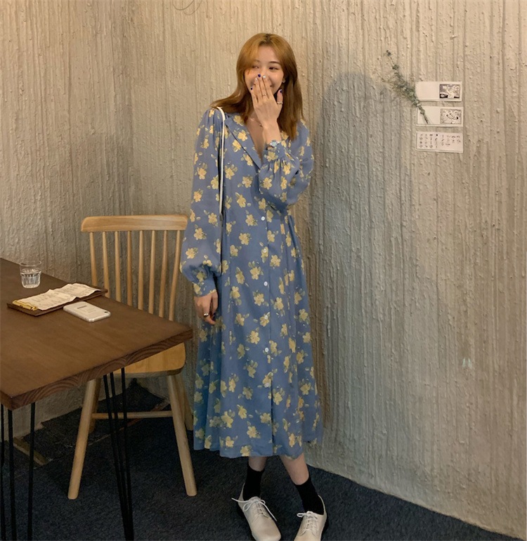 早い者勝ち 花柄 ロングスカート Sweet系 ワンピース 小さい新鮮な 長袖