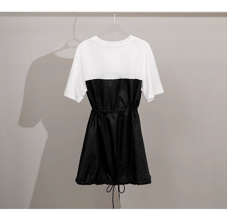 コントラストカラー ウエスト Tシャツ ニッチ 春 夏 スリム フィット イレギュラー ファッション 半袖 トップ 女性 トップス Tシャツ 袖あり 半袖 襟なし かわいい 大人可愛い シンプル