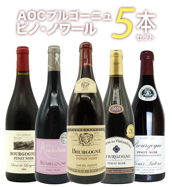 【送料無料】ピノ愛好家大注目！AOCブルゴーニュ ピノ ノワール5本飲み比べセット 有名メゾンも含むピノ ノワール(ブルゴーニュ ルージュ)