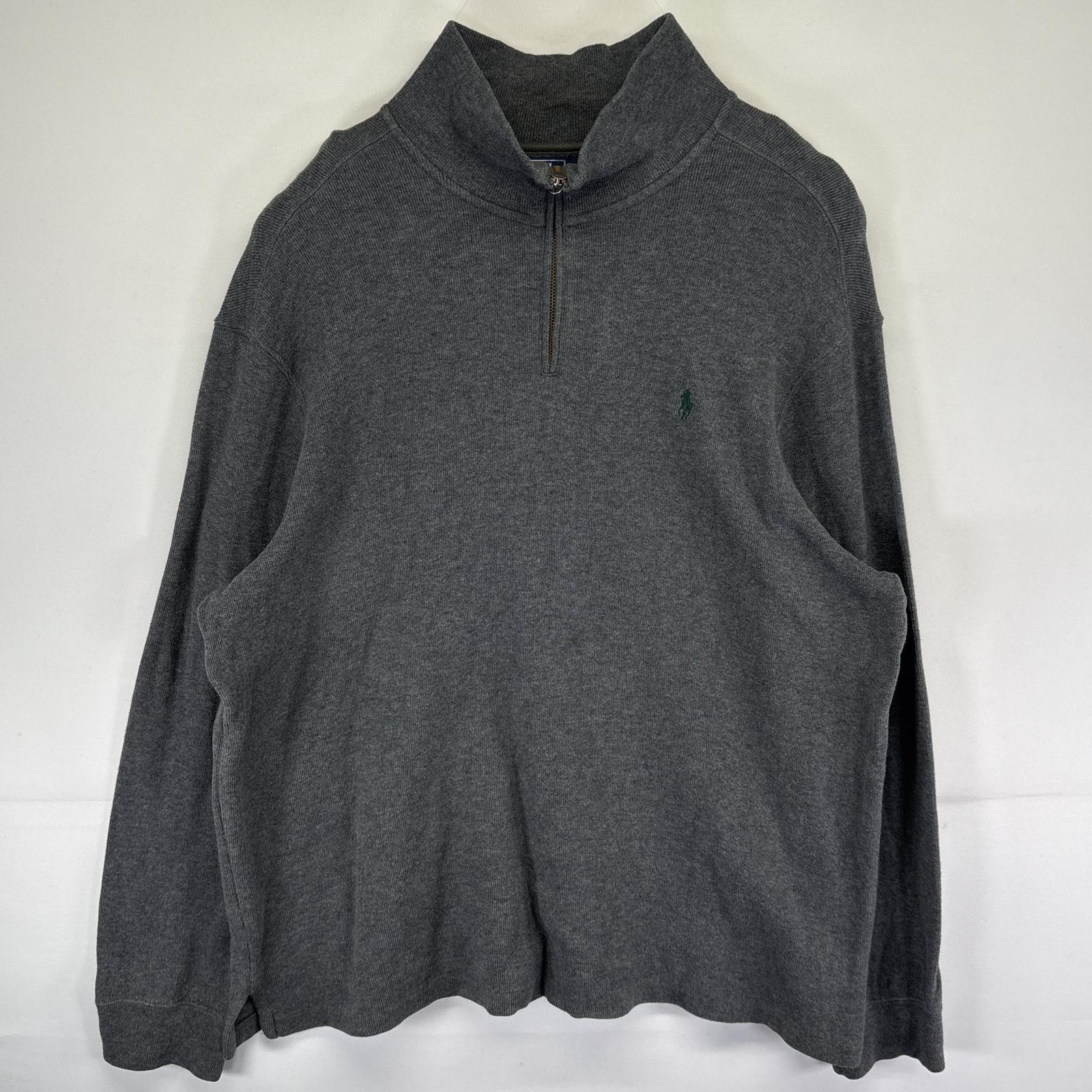 古着 ポロバイラルフローレン Polo by Ralph Lauren コットンニットセーター ハーフジップ 大きいサイズ ワンポイント XXL ダークグレー メンズ