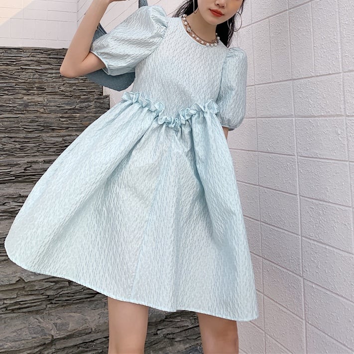 レディース ワンピース ドレス ミニ丈ワンピース ミニ丈 膝上 袖あり 半袖 ボリューム袖